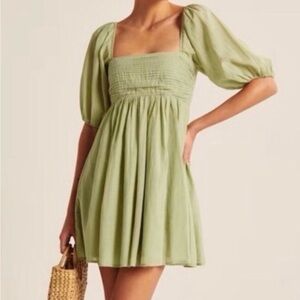 Abercrombie & Fitch Sage Green Puff Sleeve Mini Dress
